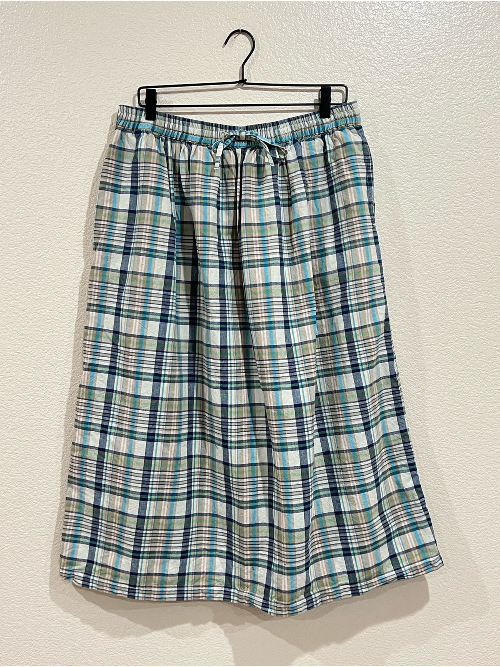 Orvis Navy Sage Tan Plaid Midi Skirt Size Large - Picture 6 of 10